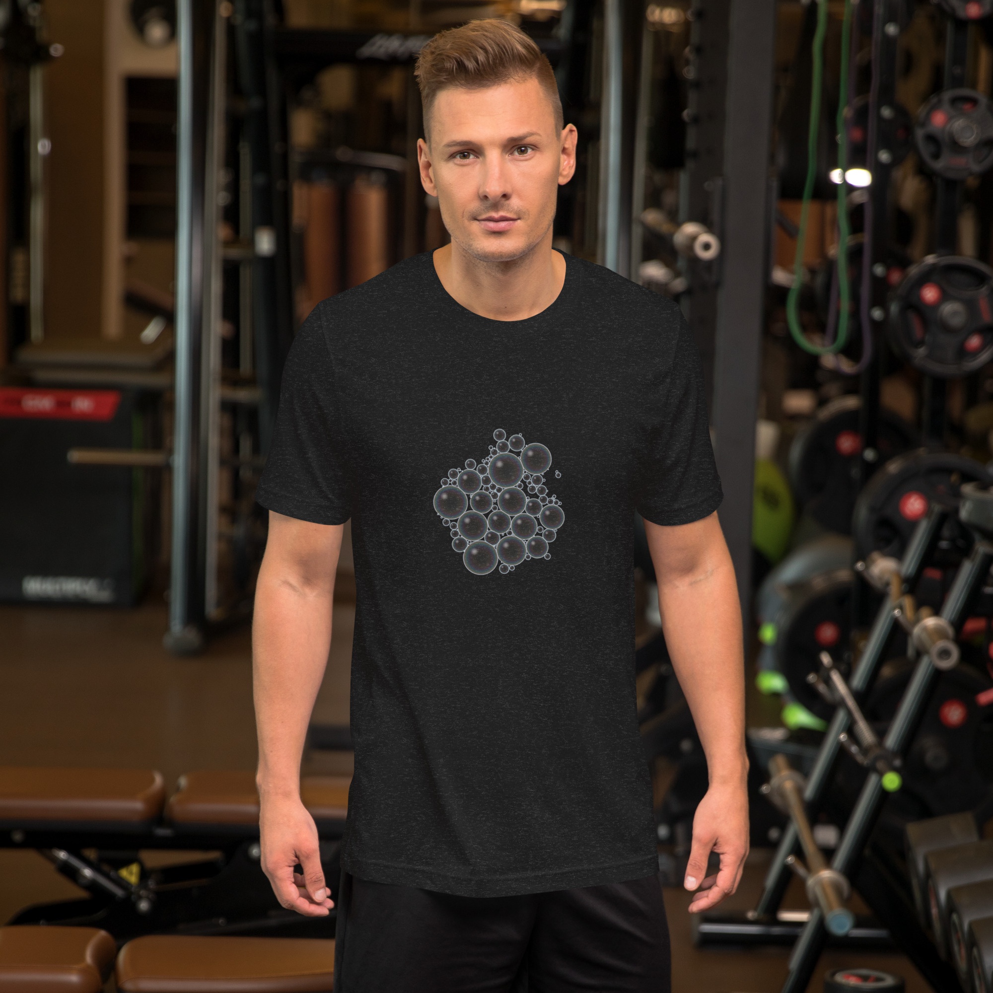 Bubbles! Procedural Graphic T-Shirt - Model View (Black Heather)
