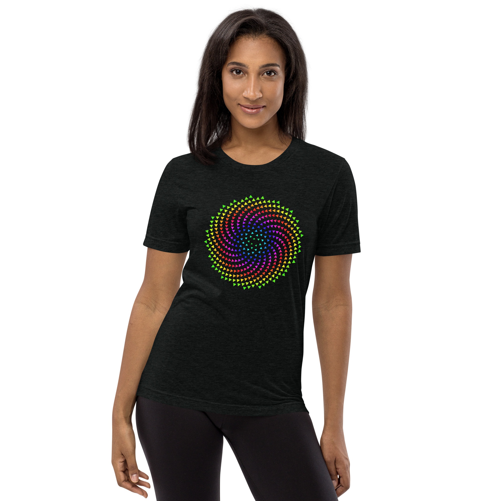 Rainbow Sunflower Tri-Blend T-Shirt - Model View (Solid Black Triblend)