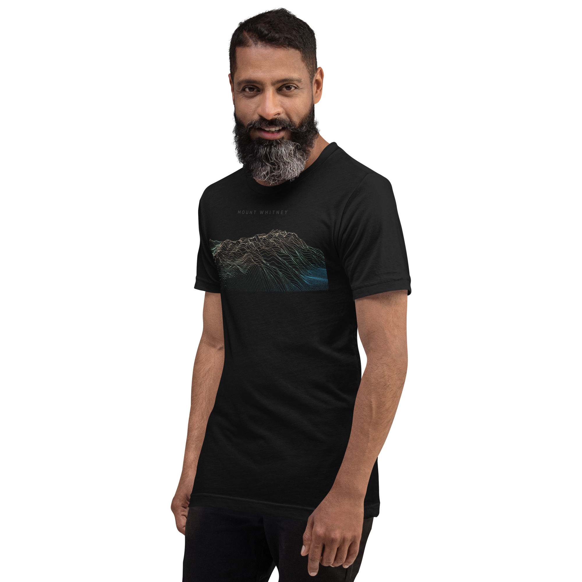 Mount Whitney Ridgelines Elevation Graphic T-Shirt - Model View (Black)